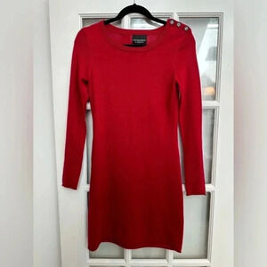 Cynthia Rowley Red Merino Wool Long Sleeve Fitted Sweater Dress Size XS
